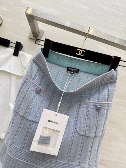 CC 25B Multicolor Pocket Knitted Skirt Light Blue Cashmere
