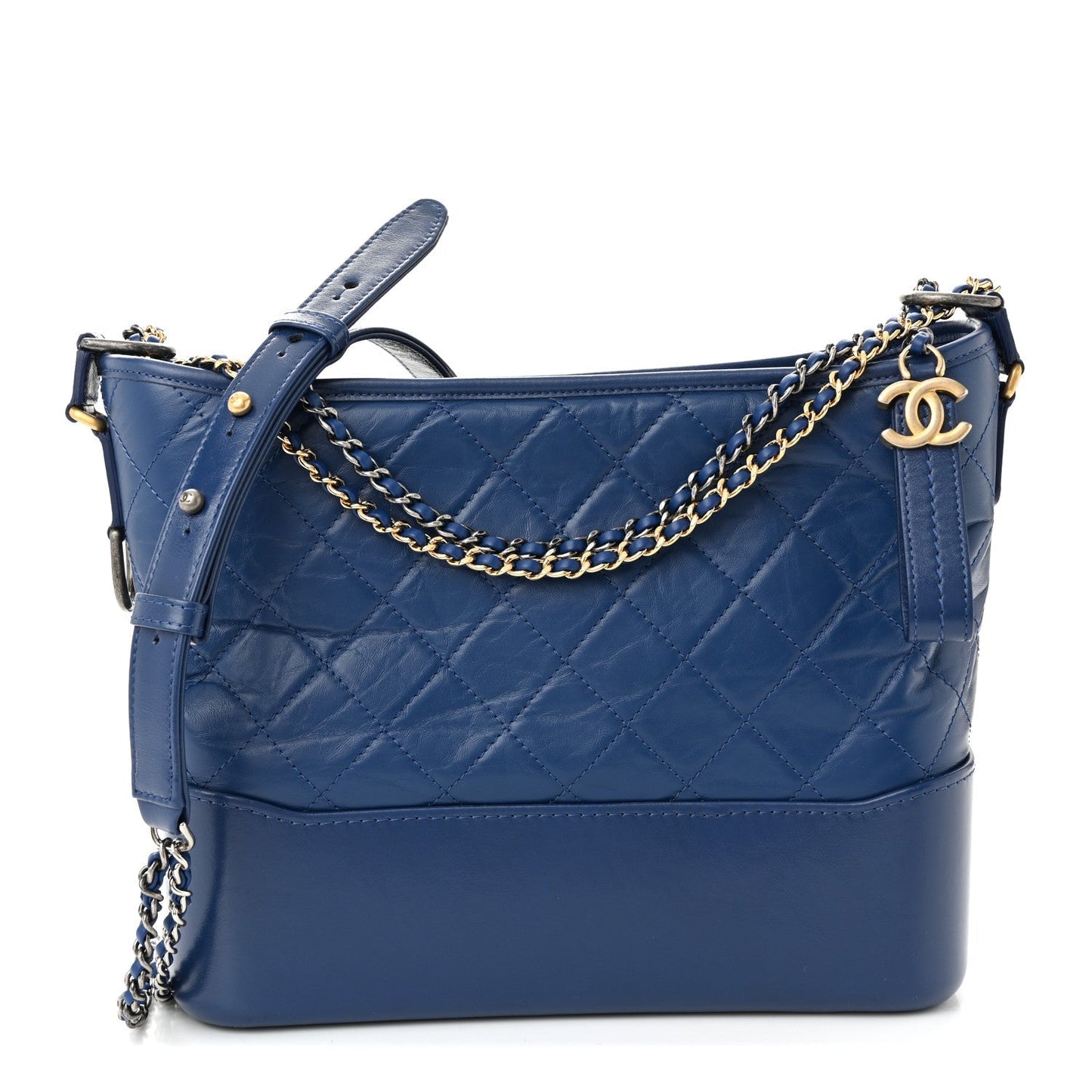 Patent Goatskin Quilted Medium Gabrielle Hobo Blue