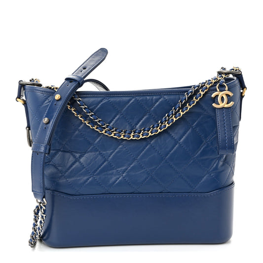 Patent Goatskin Quilted Medium Gabrielle Hobo Blue