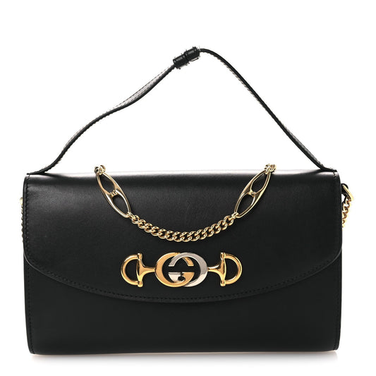 Smooth Calfskin Small Zumi Top Handle Shoulder Bag Black