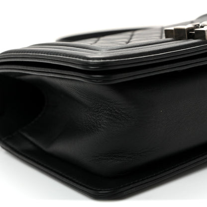 Calfskin Quilted Small Boy Flap Black