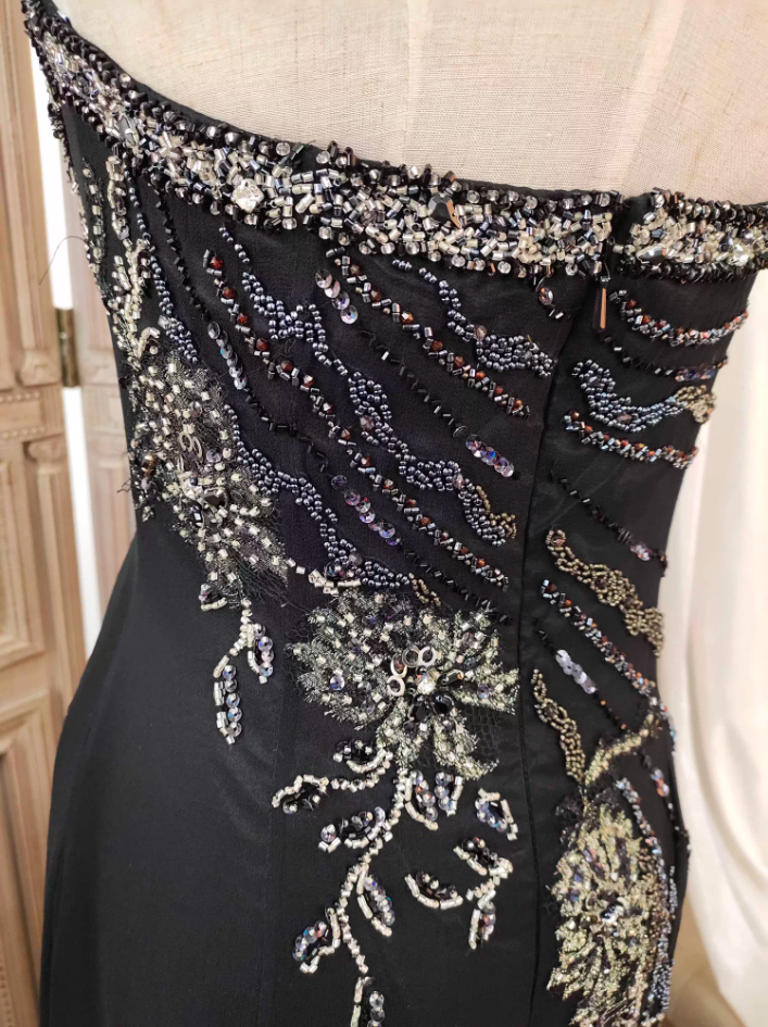 Vintage Black Mermaid Halter Neck Beaded Chiffon Long Prom Dress Evening Dress P4350