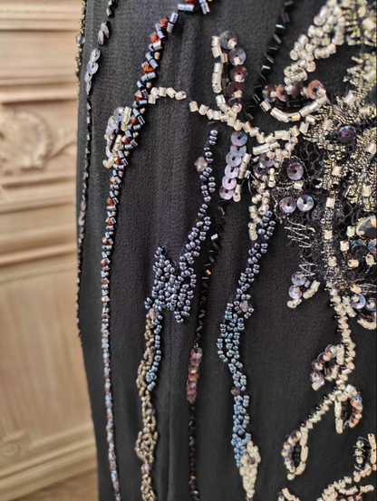 Vintage Black Mermaid Halter Neck Beaded Chiffon Long Prom Dress Evening Dress P4350