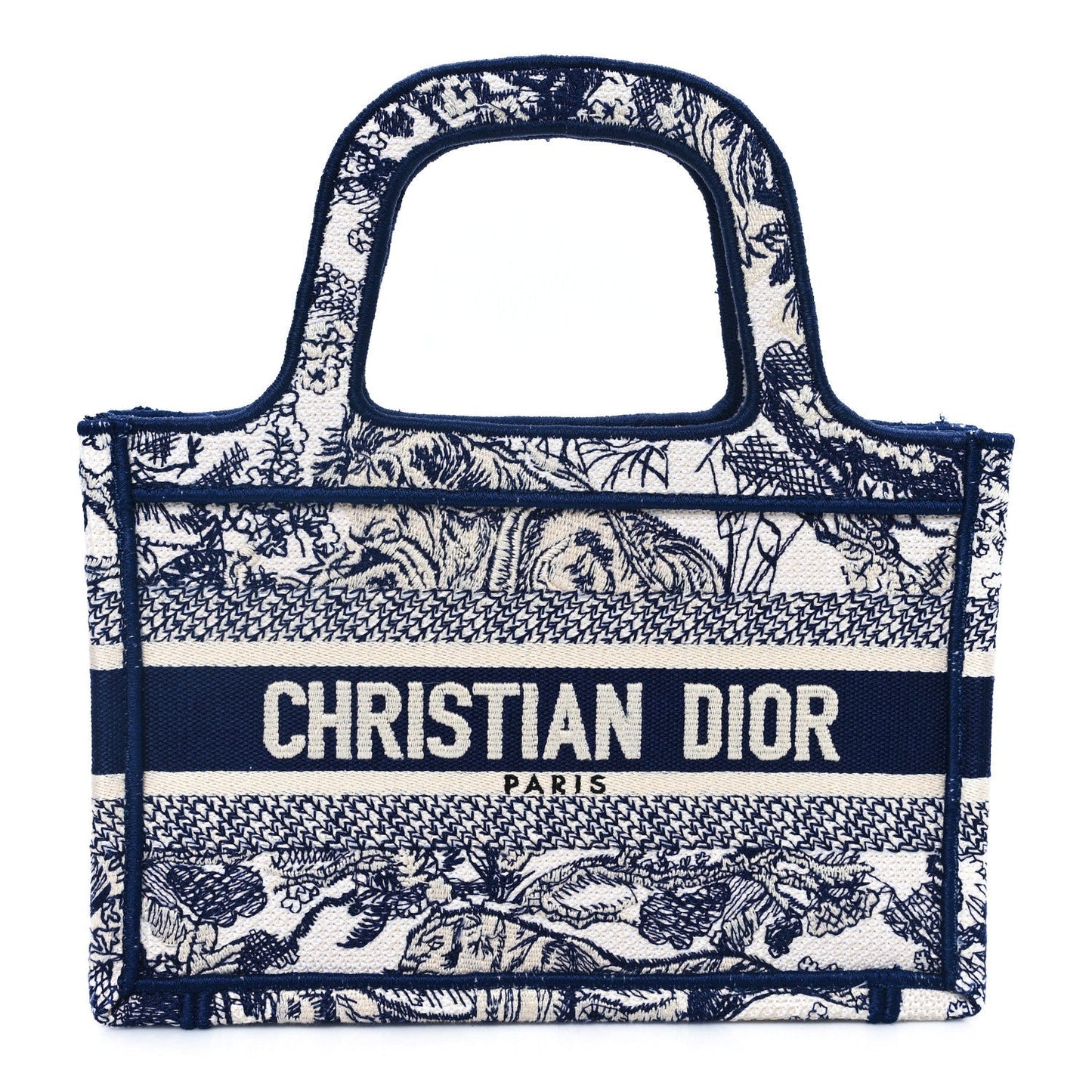 Canvas Embroidered Mini Toile De Jouy Book Tote  Blue
