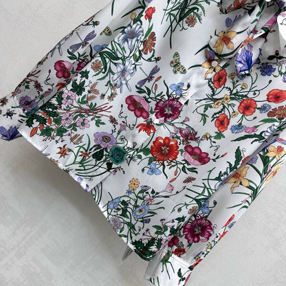 GG SS26 Flora Printed Collared Shirt White Multicolor Silk 351788