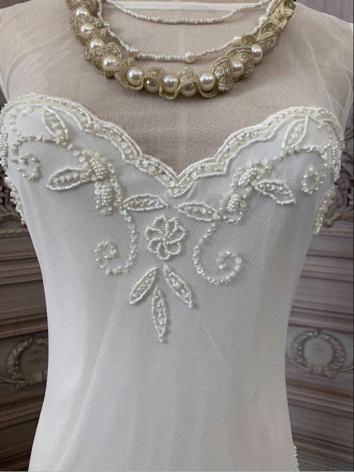 Elegant White Mermaid Sleeveless Beaded Chiffon Long Prom Dress Evening Dress P4352