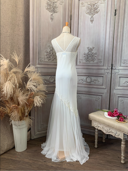 Elegant White Mermaid Sleeveless Beaded Chiffon Long Prom Dress Evening Dress P4352