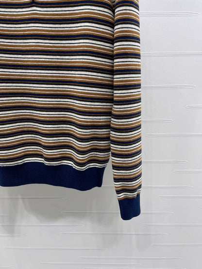 Miu Miu Striped Logo Polo Shirt beige and brown virgin wool 340970
