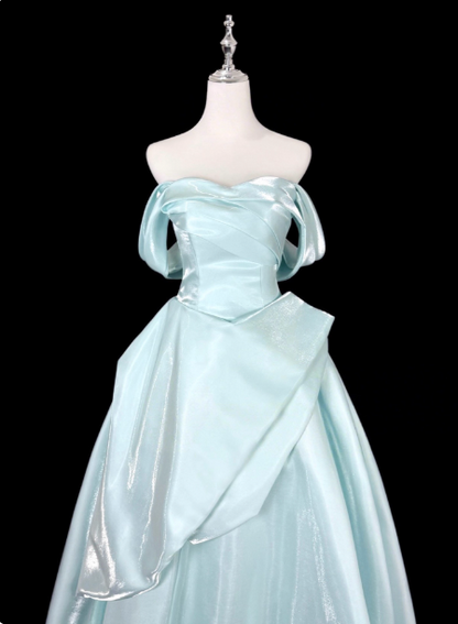 Dreamy Mint Light Blue A-line Strapless Satin Prom Dress Evening Dress P4356