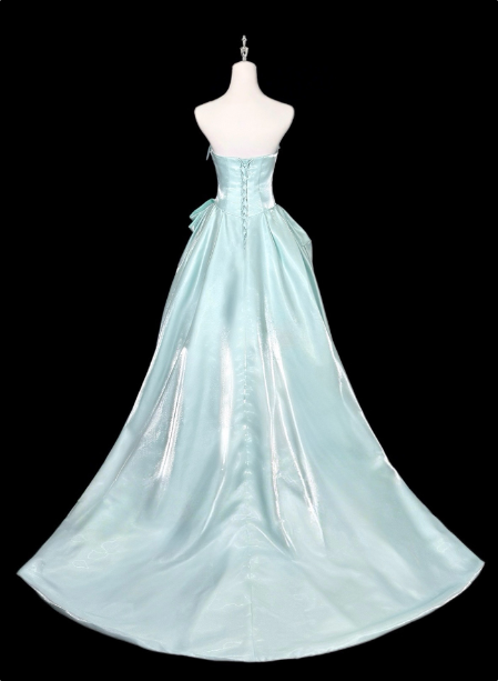 Dreamy Mint Light Blue A-line Strapless Satin Prom Dress Evening Dress P4356