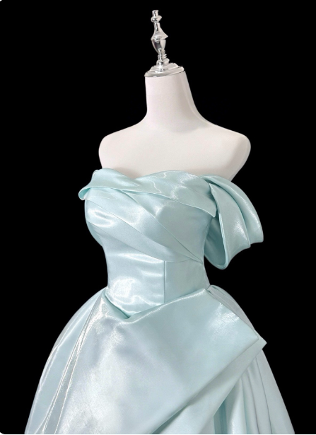 Dreamy Mint Light Blue A-line Strapless Satin Prom Dress Evening Dress P4356