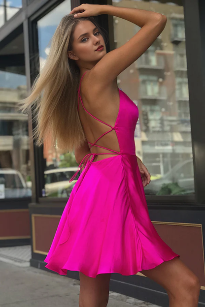 omberprom Fashion A-line Graduation Dresses Spaghetti Straps Satin Homecoming Dress