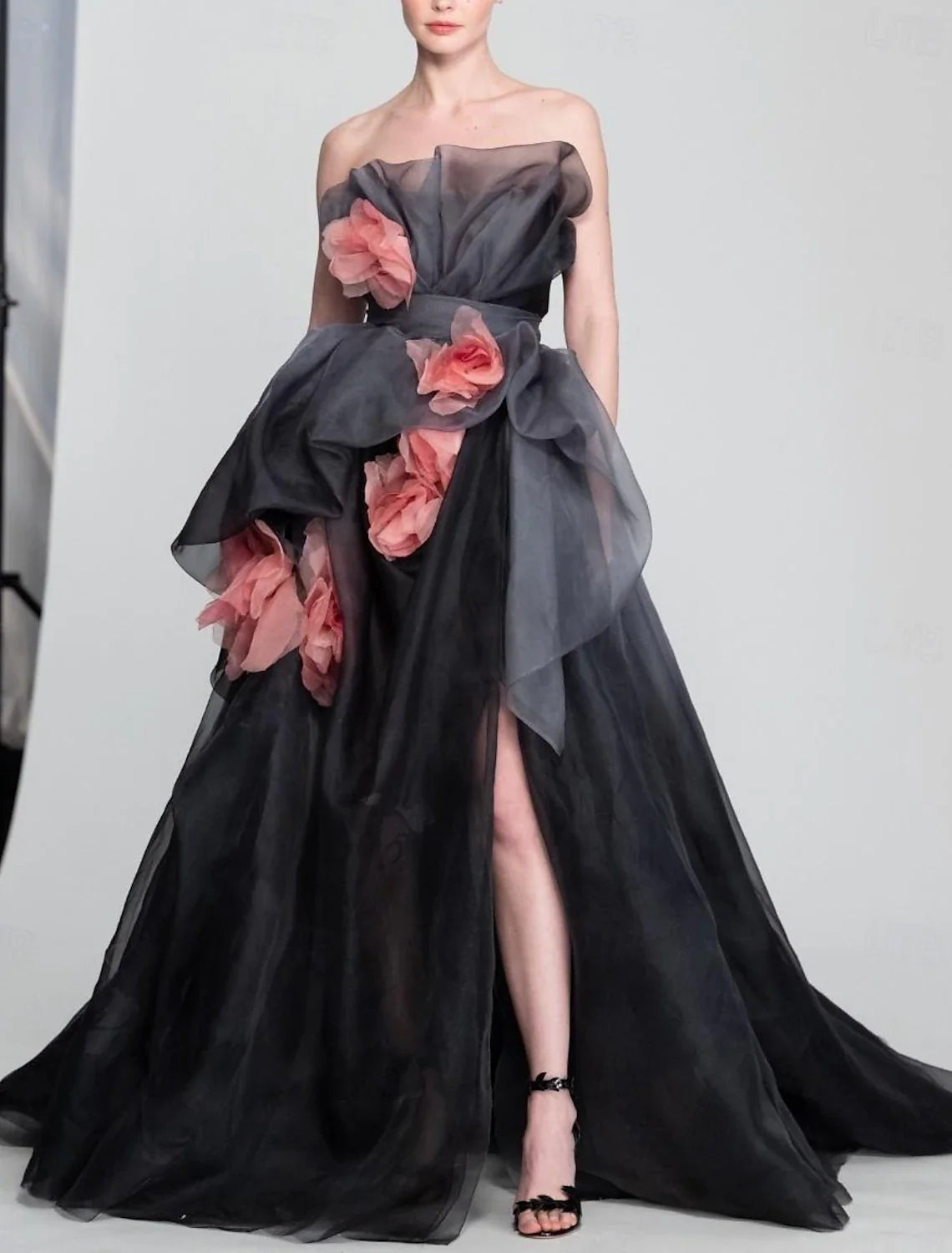 omberprom A-Line Prom Dresses Vintage Dress Prom Birthday Sweep / Brush Train Sleeveless Strapless Organza with Floral