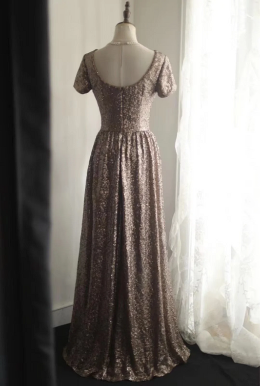 Brown sequined high-waisted sexy long ball gown R6838