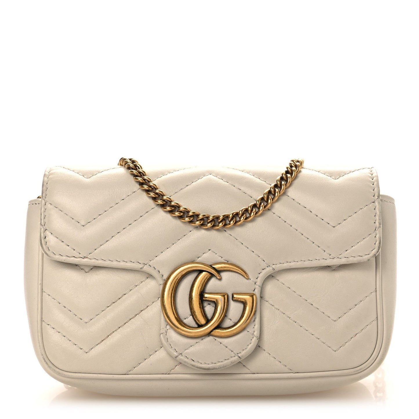 Calfskin Matelasse Super Mini GG Marmont Shoulder Bag White