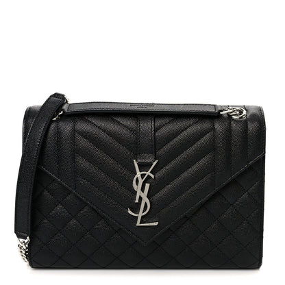Grain De Poudre Textured Mixed Matelasse Triquilt Medium Monogram Satchel Black