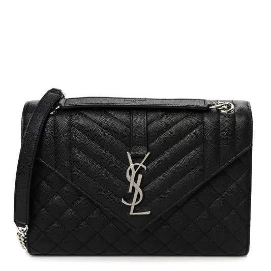 Grain De Poudre Textured Mixed Matelasse Triquilt Medium Monogram Satchel Black