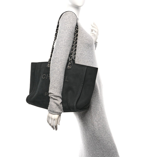 Canvas Pearl Medium Deauville Tote Black