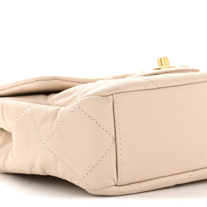 Shiny Caviar Quilted Mini Top Handle Flap Ecru