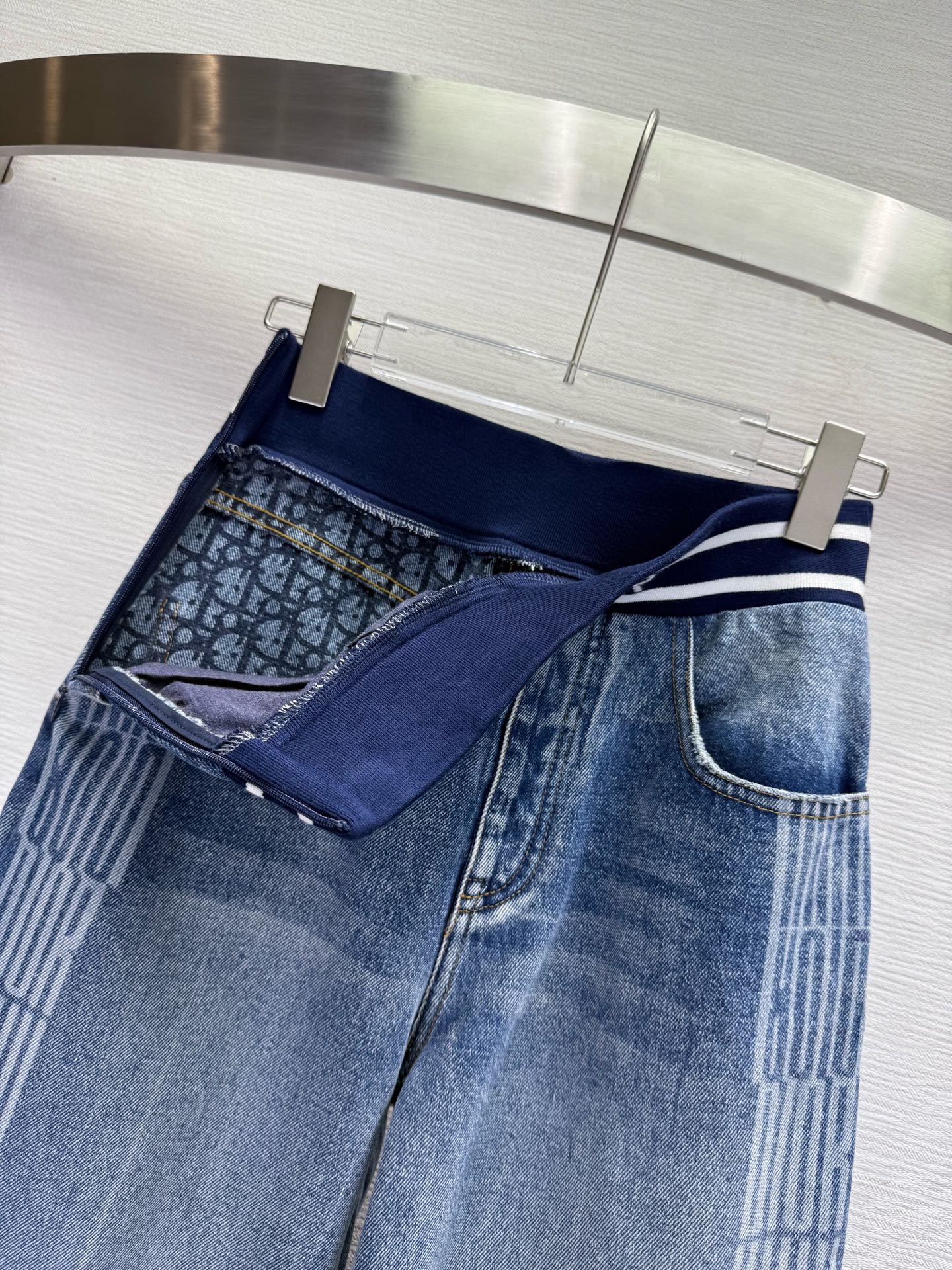 CD 25SS Laser Printed Stripe Pattern Wide-Leg Jeans Blue Cotton 306510