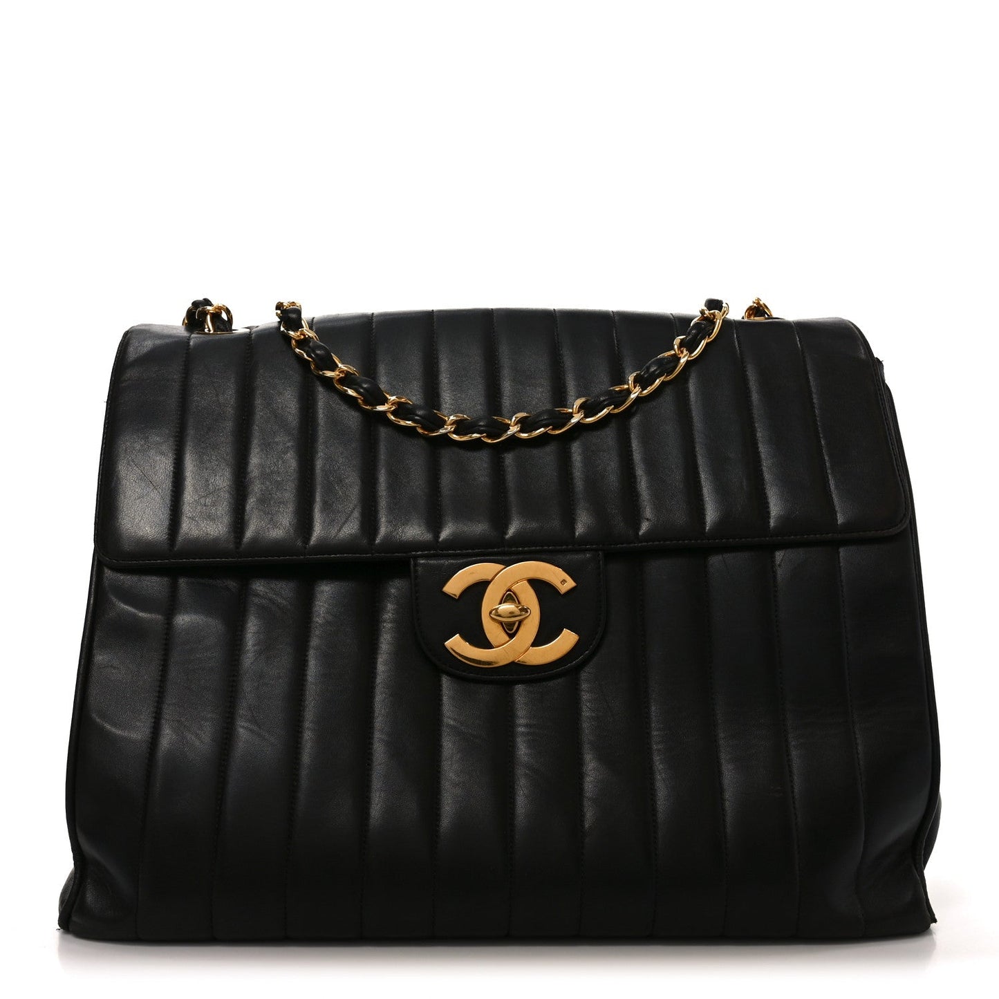 Lambskin Vertical Quilted XL Jumbo Single Flap Black
