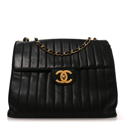 Lambskin Vertical Quilted XL Jumbo Single Flap Black