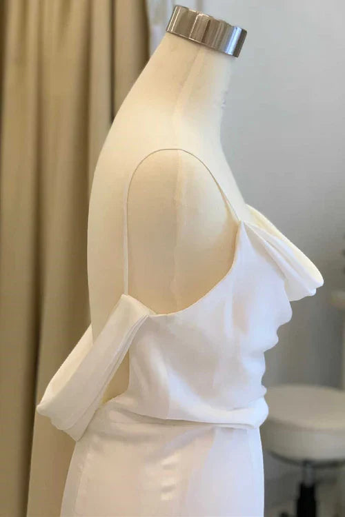 omberprom Elegant A-Line Long Wedding Dress Simple Sleeveless Solid Color