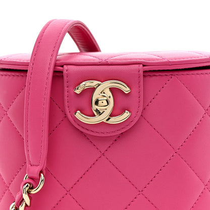 Lambskin Resin Elegant Chain Vanity Case Dark Pink