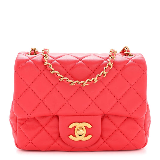 Lambskin Quilted Mini Pearl Crush Flap Red