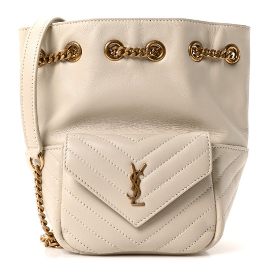 Lambskin Matelasse Monogram Joe Nano Bucket Bag Crema Soft