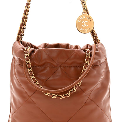 Shiny Calfskin Quilted Mini Chanel 22 Light Brown