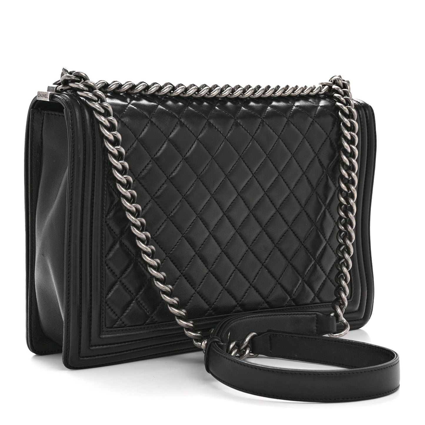 Lambskin Quilted Large Boy Flap Black