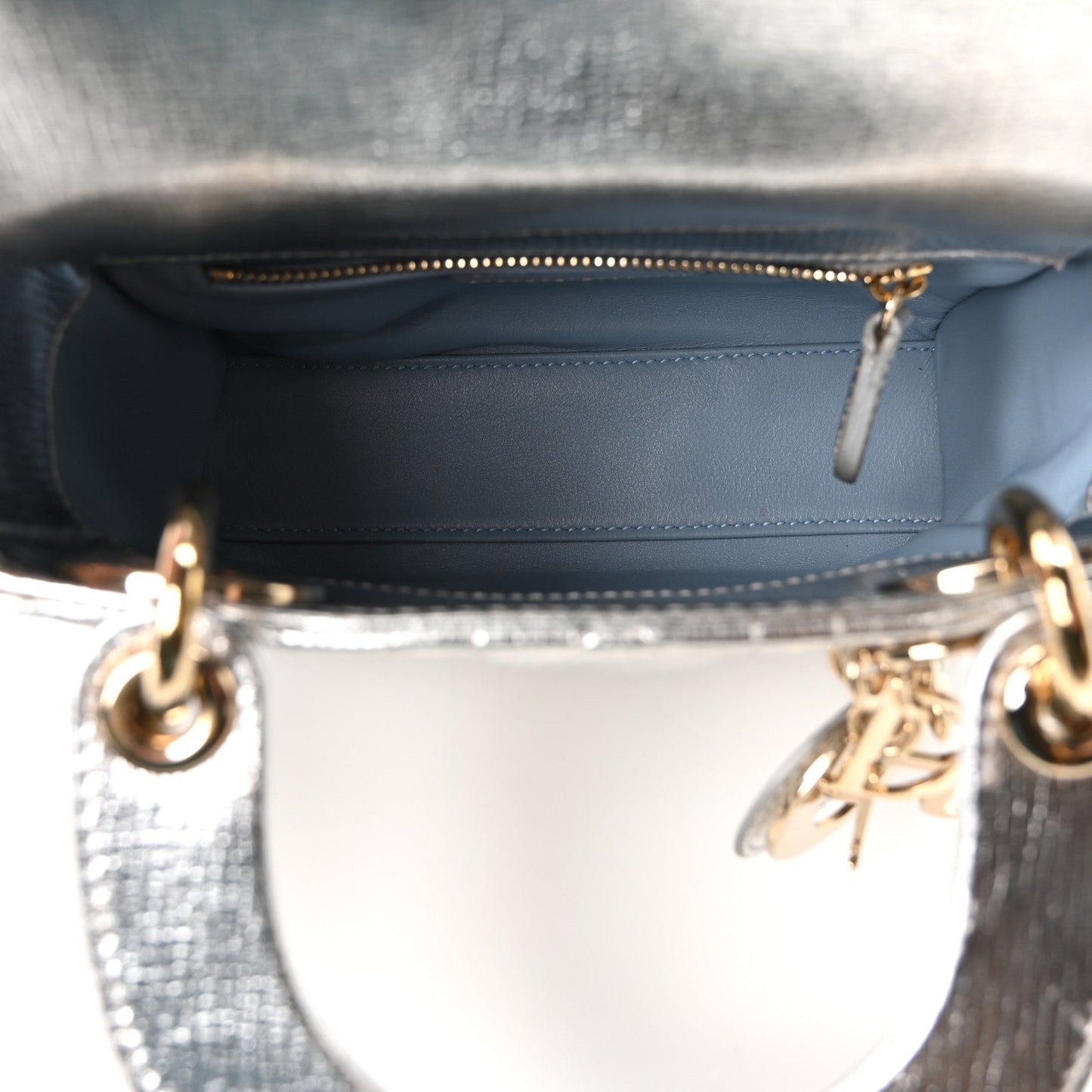 Metallic Grained Calfskin Cannage Mini Lady Dior Silver