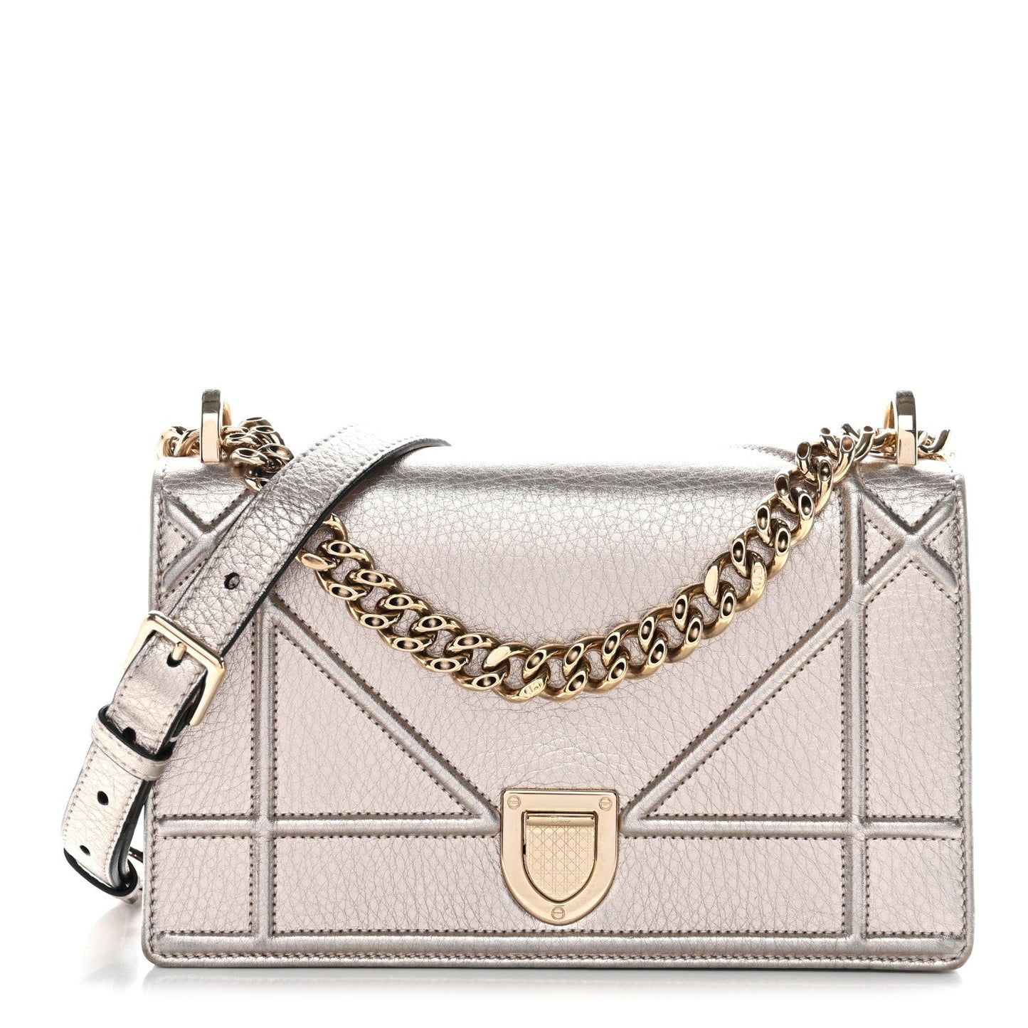 Metallic Grained Calfskin Small Diorama Flap Bag Copper