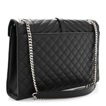 Grain De Poudre Textured Mixed Matelasse Large Triquilt Monogram Satchel Black