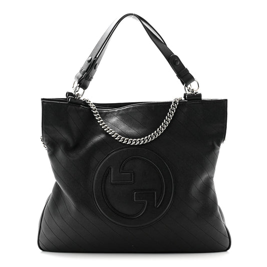 Sakai Be Green Calfskin Diagonal Stitched Medium Blondie Tote Black