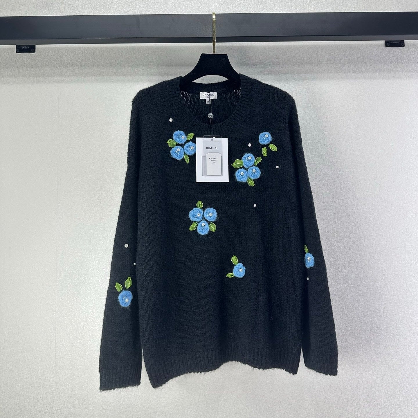 CC Floral Long-Sleeved Sweater Black Wool Nylon 345974