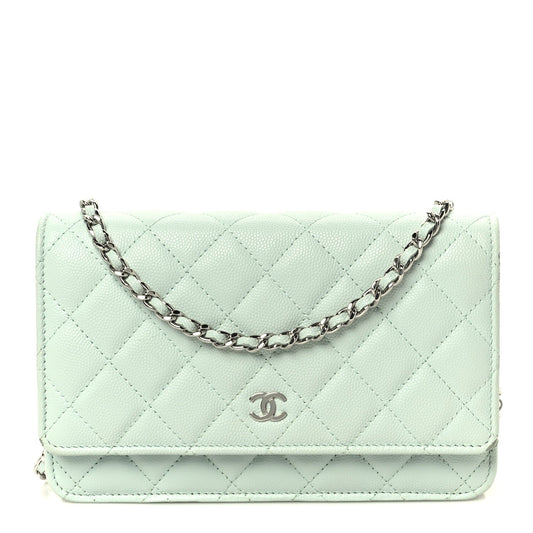 Caviar Quilted Wallet on Chain WOC Light Blue