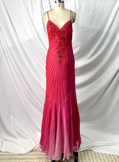 Vibrant Mermaid Thin Strap V-Neck Beaded Chiffon Long Prom Dress Evening Dress P4382