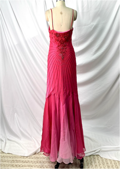 Vibrant Mermaid Thin Strap V-Neck Beaded Chiffon Long Prom Dress Evening Dress P4382