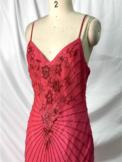 Vibrant Mermaid Thin Strap V-Neck Beaded Chiffon Long Prom Dress Evening Dress P4382