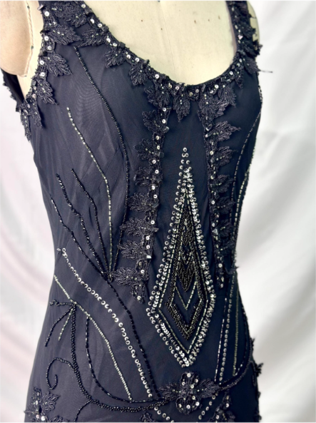 Vintage Elegant Black Mermaid Asymmetrical Hem Beaded Chiffon Long Prom Dress Evening Dress P4383