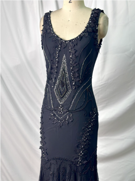 Vintage Elegant Black Mermaid Asymmetrical Hem Beaded Chiffon Long Prom Dress Evening Dress P4383
