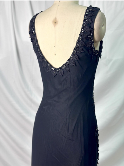 Vintage Elegant Black Mermaid Asymmetrical Hem Beaded Chiffon Long Prom Dress Evening Dress P4383