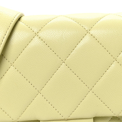 Shiny Caviar Quilted Mini Chain Messenger Flap Bag Yellow