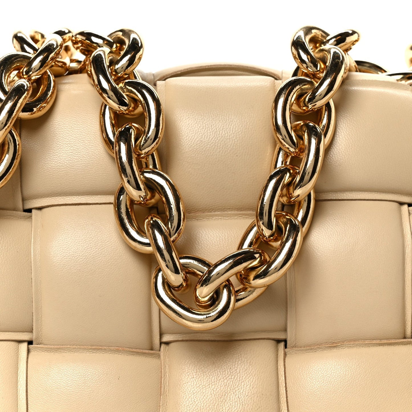 Lambskin Maxi Intreccio Padded Chain Cassette Crossbody Bag Porridge