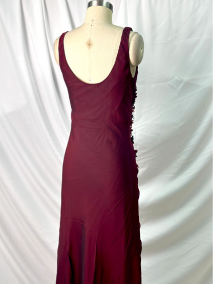 Vintage Burgundy 3D Beaded Flower Square Neck Chiffon Long Prom Dress Evening Dress P4386