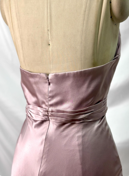 Elegant Pink Halter Neck V-Neck Slim-Fit Satin Long Prom Dress Evening Dress P4387