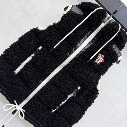 Moncle 25 Teddy Plush Down Vest in Black