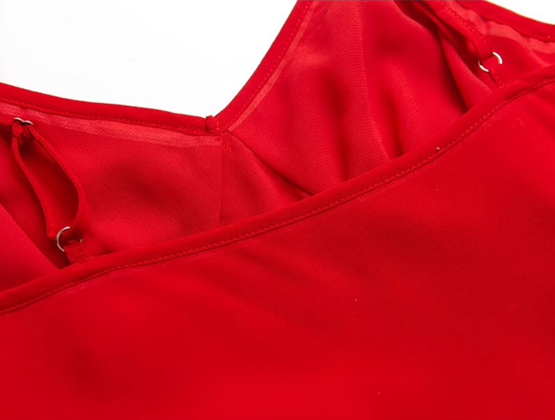 2025 Summer New Red Sexy Dress V-neck Date High-end Holiday Dress R0936